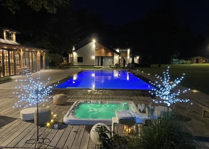 Chalet Magnifique En Bois Avec Piscine Et Jacuzzi Court-Saint-Etienne